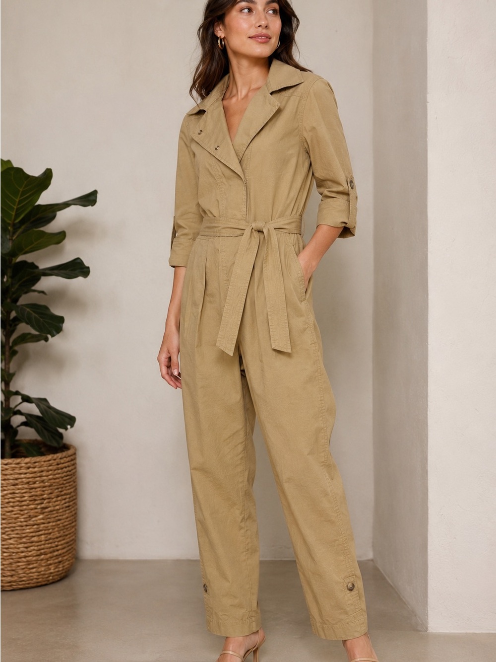 Banana Republic Tan Utility Belted Jumpsuit